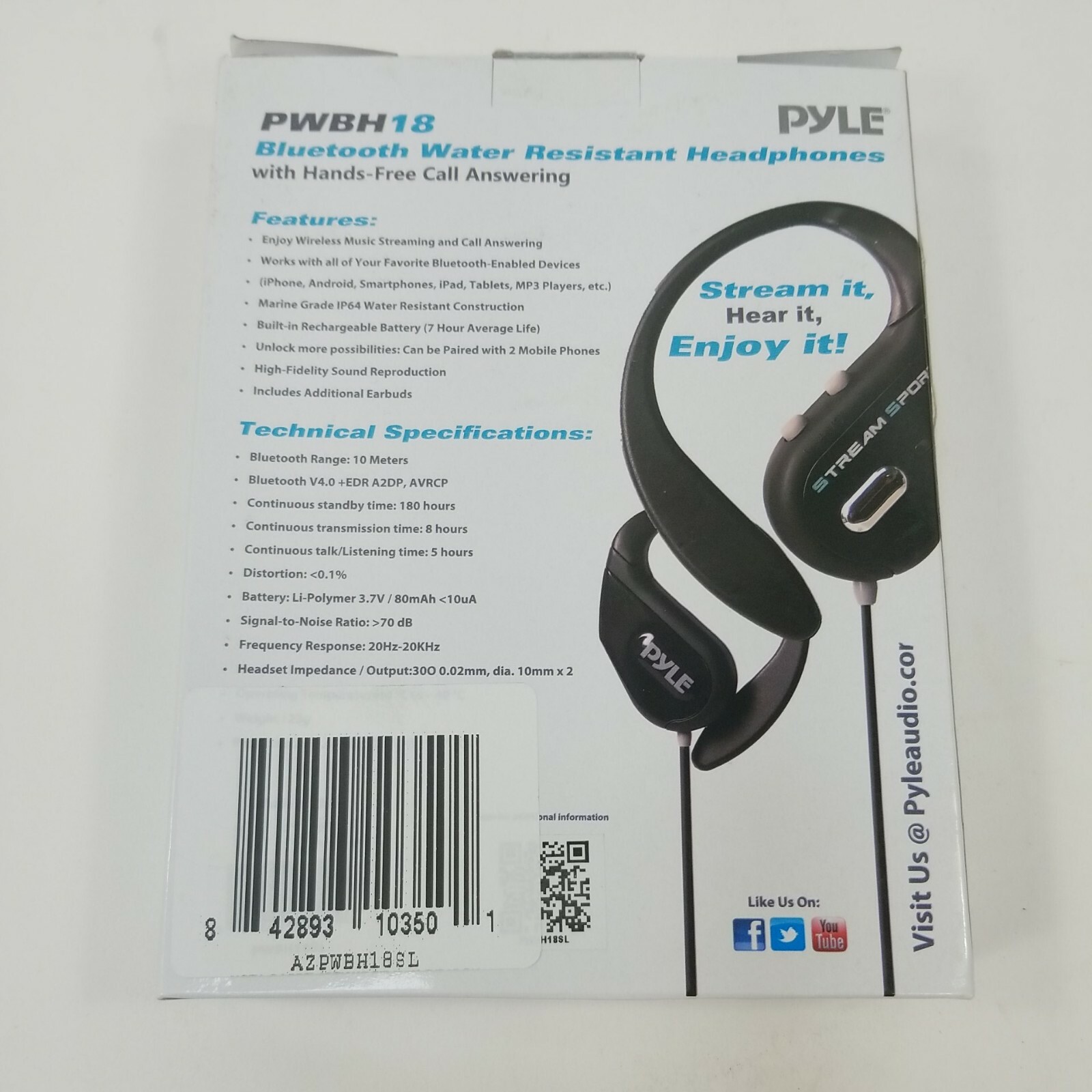 Pyle Stream Sports PWBH18 Bluetooth Headphones. Water Resistant. Silver