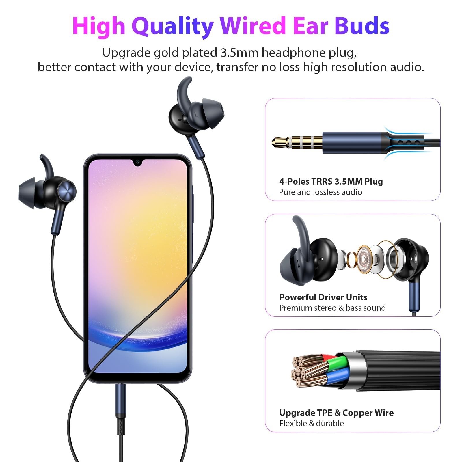 APETOO 3.5mm Wired Earbuds Sport in-Ear Headphones Mute Mic Stereo Bass