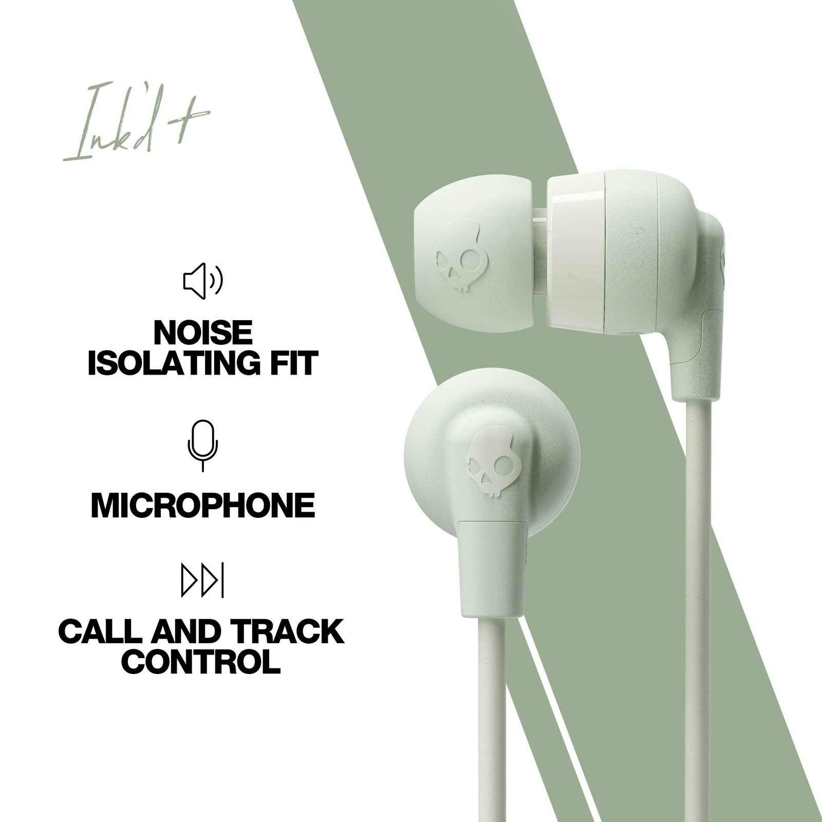 Skullcandy Ink’d+ in-ear Headphones with Microphone in Mint/Sage/Green