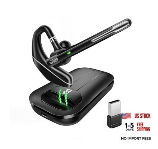 EKVANBEL Bluetooth Headset V5.3, Wireless Earpiece with 1000mAh Charging Black