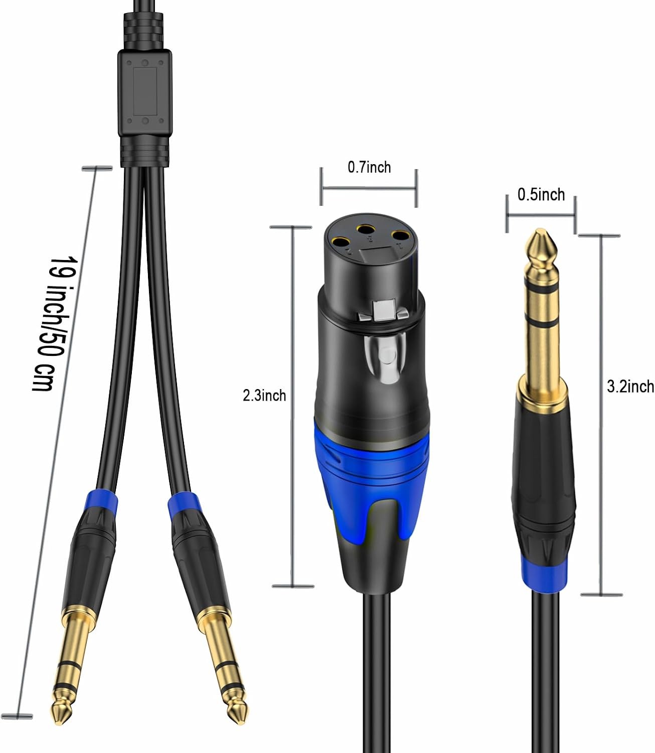 6.35mm Dual TRS to XLR Female Cable for Microphone, Mixer, Amplifier, 11.8inch,