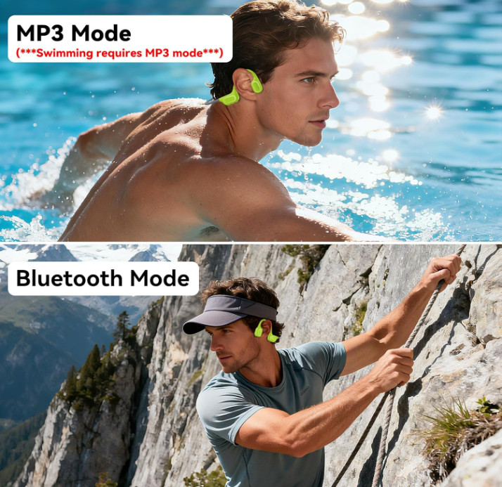 Auriculares Natación Conducción Ósea IPX8 MP3 32GB Silicona Suave Verde