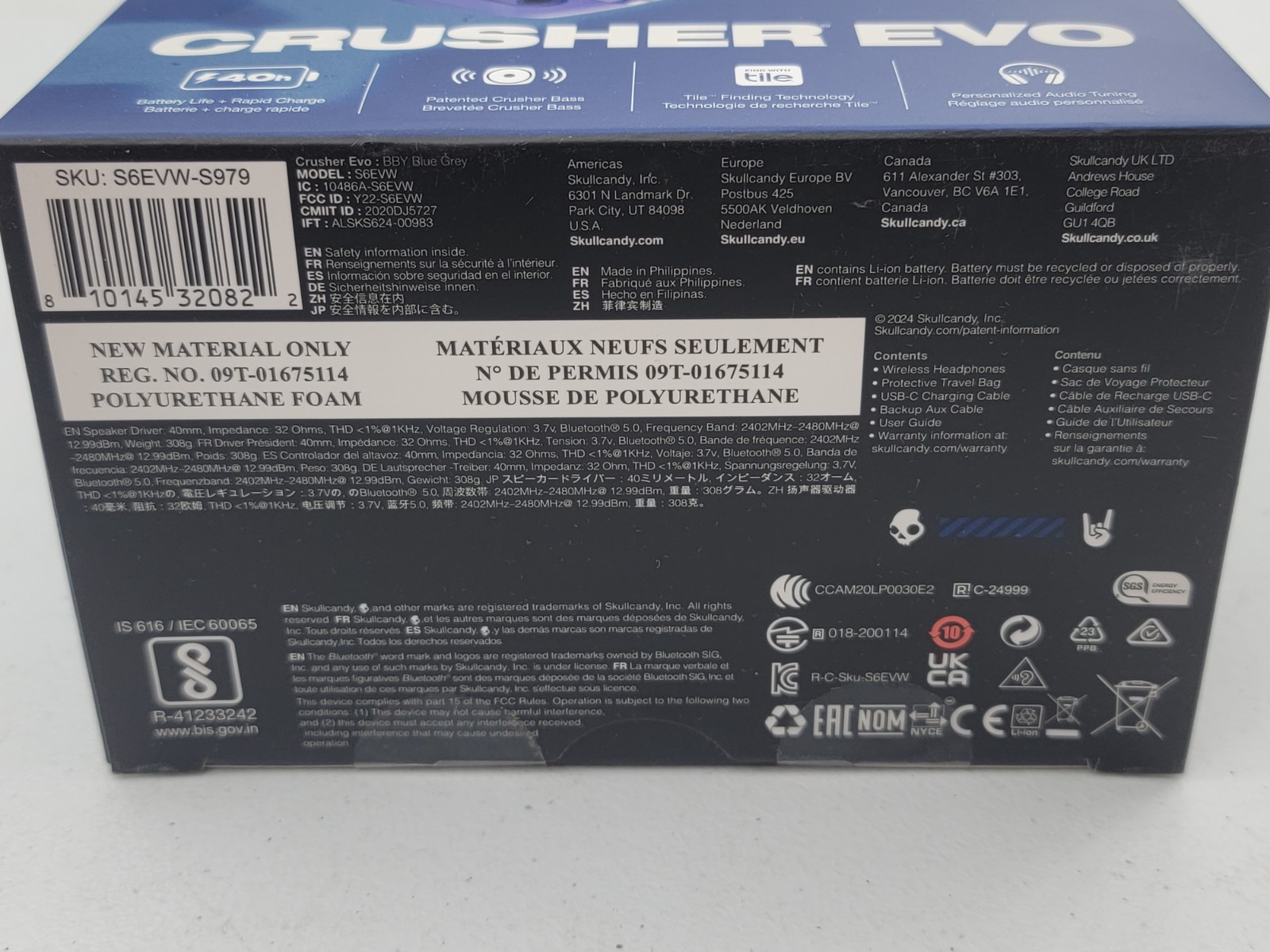 NEW Skullcandy Crusher Evo Wireless Bluetooth Over Ear Headphones Midnight Blue