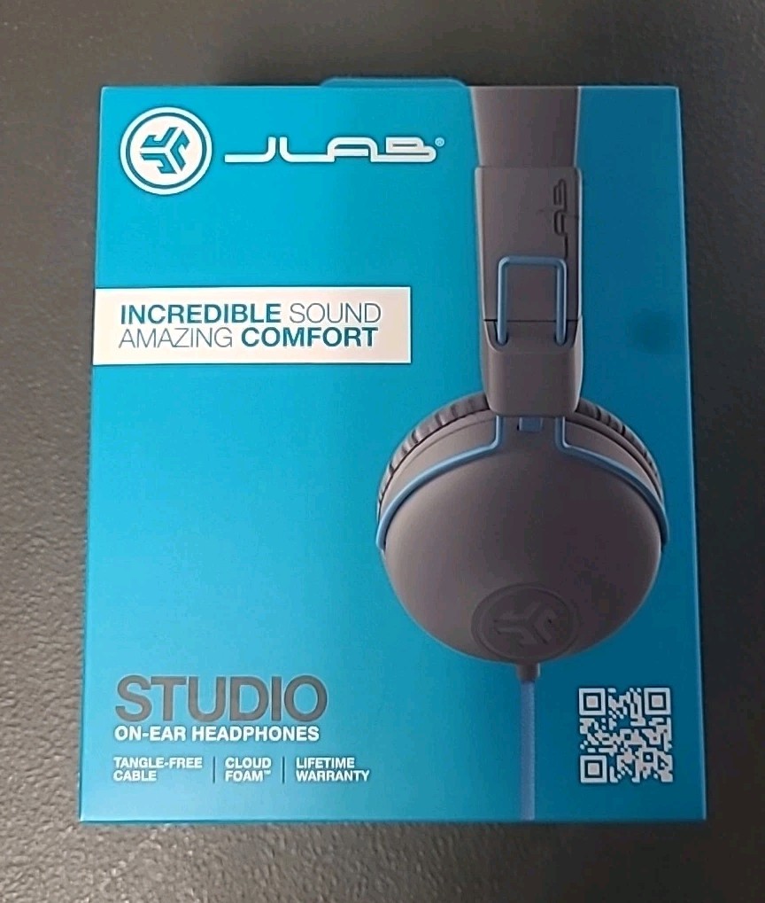 JLab Studio Headphones, New Wired Headphones, Tangle Free Cord, Black Blue
