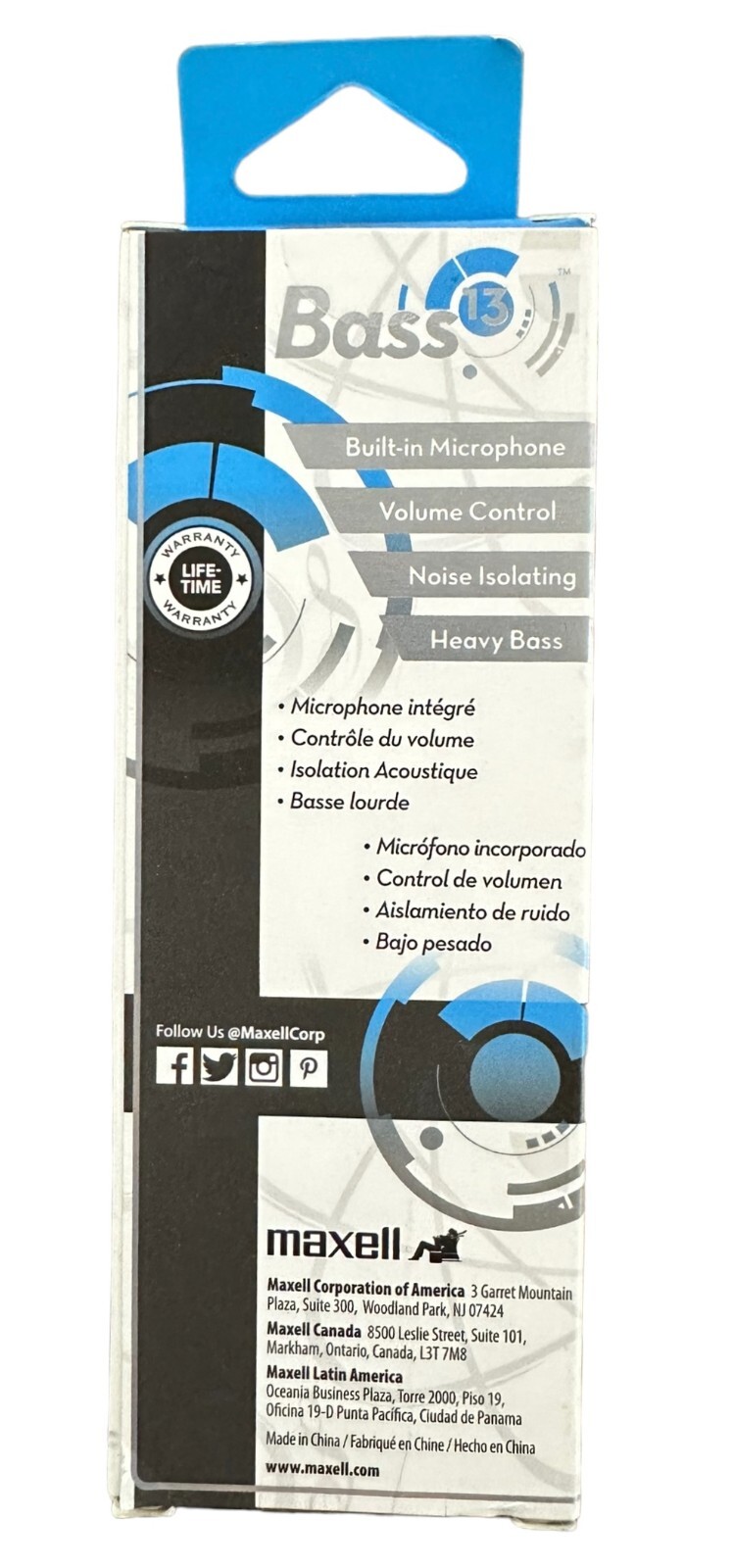 Maxell 190282 Bass 13 Metallic in-Ear Earbuds with Microphone – Blue/Black