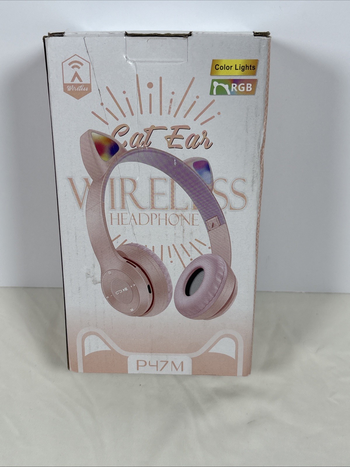P47M Cat Ears Bluetooth Wireless Headphones 5.0 RGB Color Lights Cat Ear