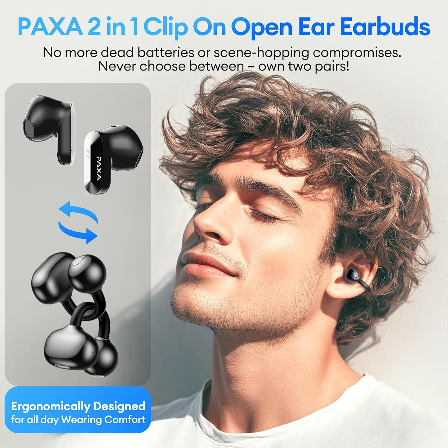 2 in 1 Clip on Open Ear Headphones Wireless Earbuds, 0 Delay Bluetooth 6.0, Ultr