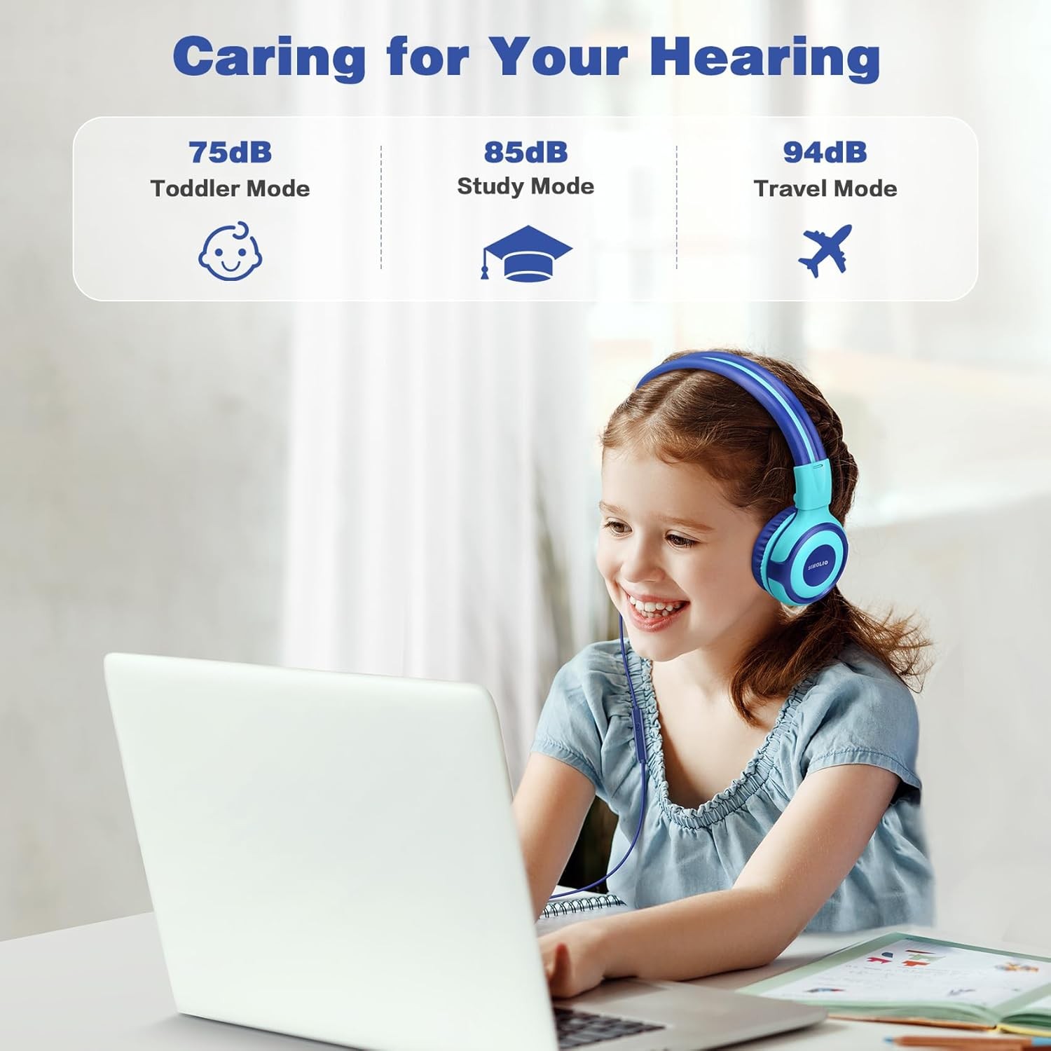 SIMOLIO Kids Headphones for School Travel, Bright Mint