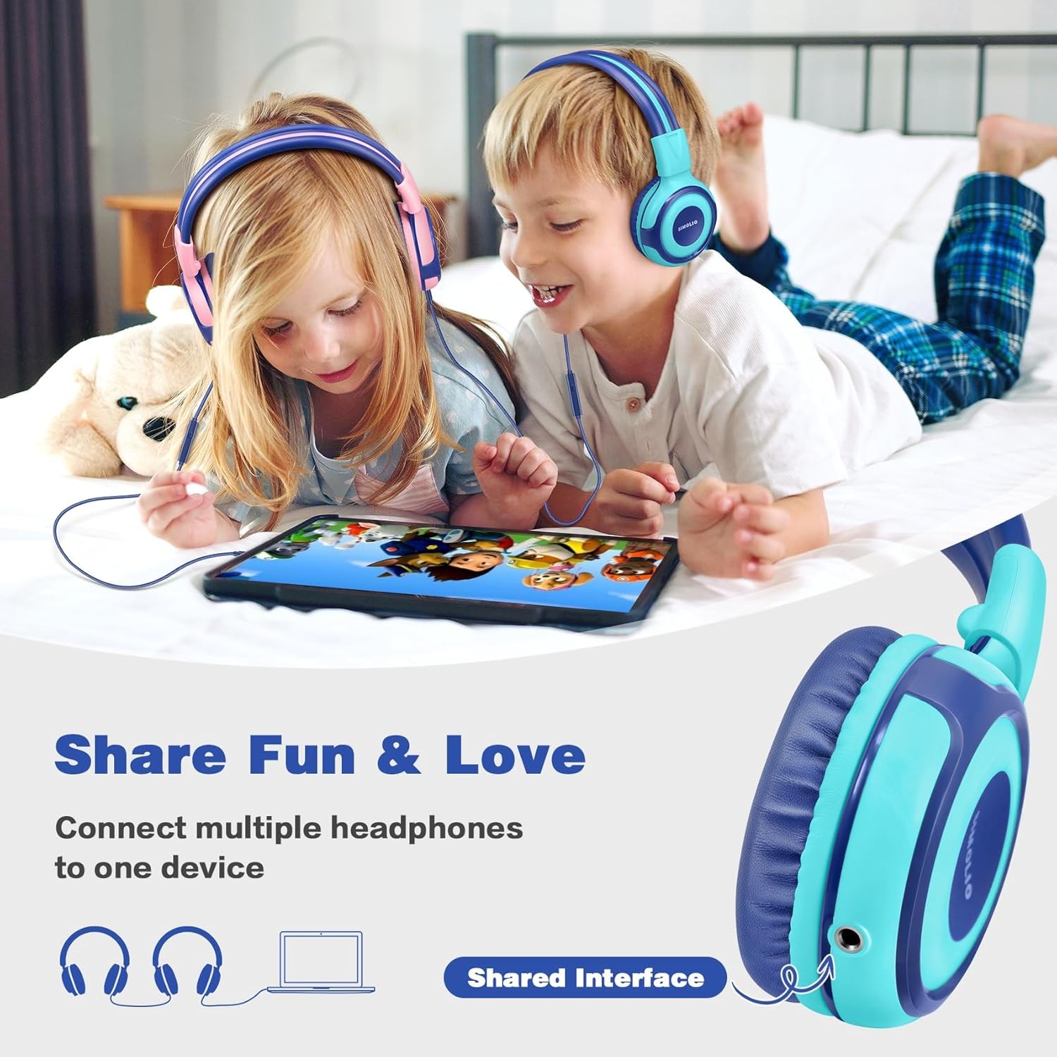 SIMOLIO Kids Headphones for School Travel, Bright Mint
