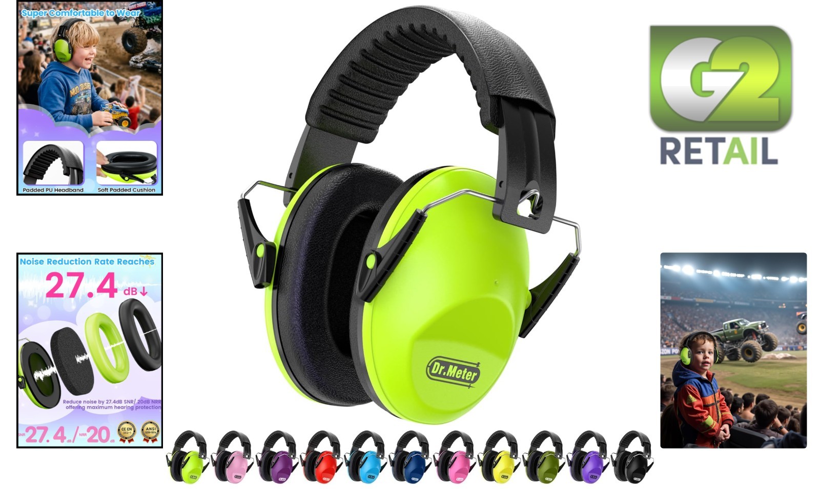 27.4dB Noise Cancelling Earmuffs for Kids & Adults – EM100 Adjustable Protection