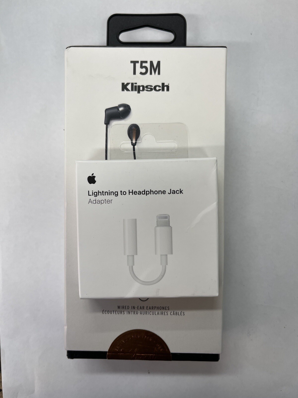 Klipsch T5M Wired In-ear headphones remote/mic (Black) + Apple Lightning Adapter