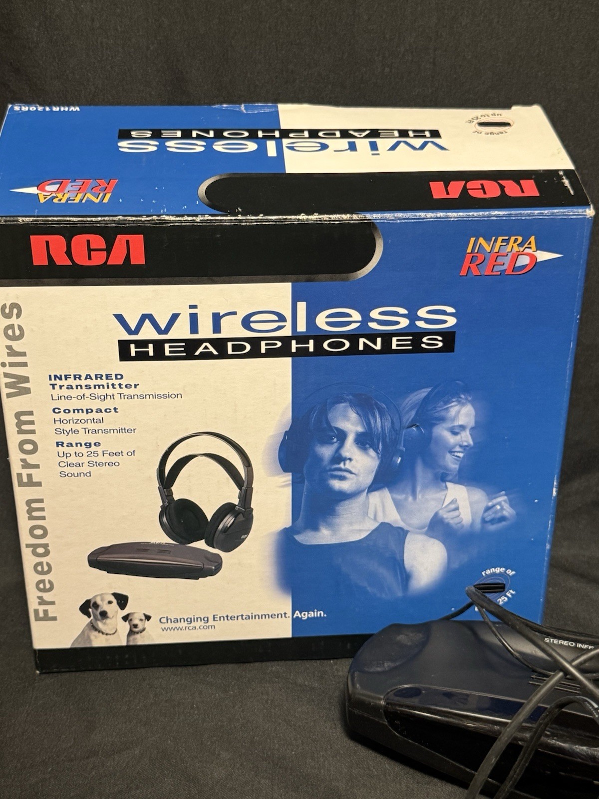 RCA WHR120RS Wireless Infrared Headphones w Flat Transmitter Tested Power On