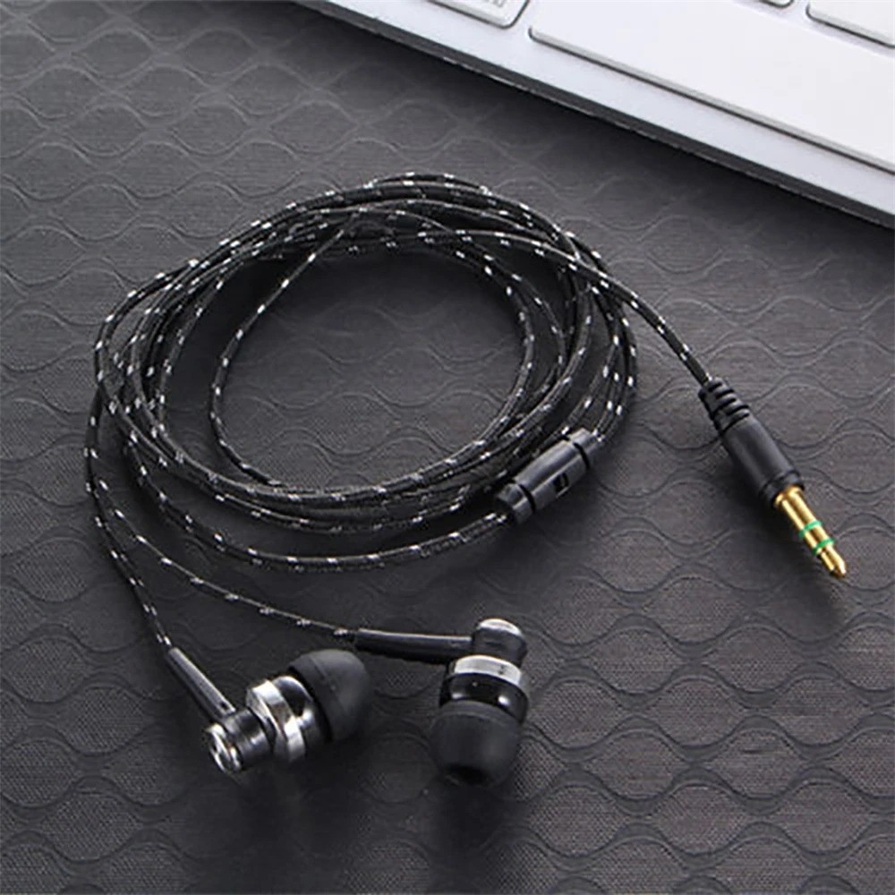 1Pc Wired Stereo Earphones 3.5mm, In-Ear with Mic, Nylon Weave Cable for Laptop