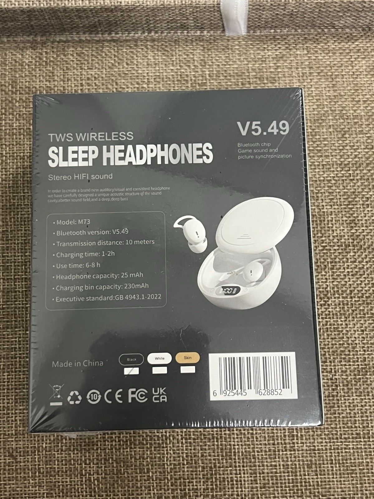 M73 Bluetooth Wireless Sleep Headphones Earbud HD Voice LED Display White