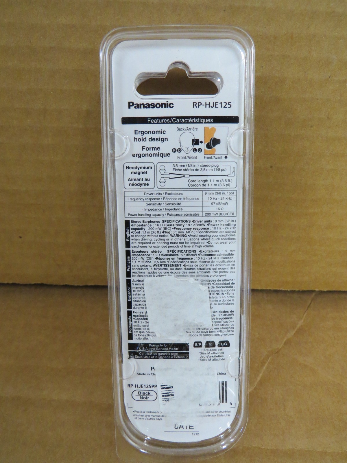RP-HJE125 PANASONIC ErgoFit In-Ear Stereo Earbud Headphones NEW – Black