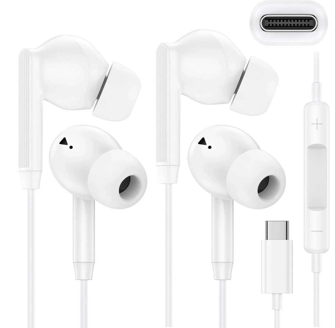 USB-C Wired In-Ear Earbuds White, Built-In Mic & In-Line Control, 10mm