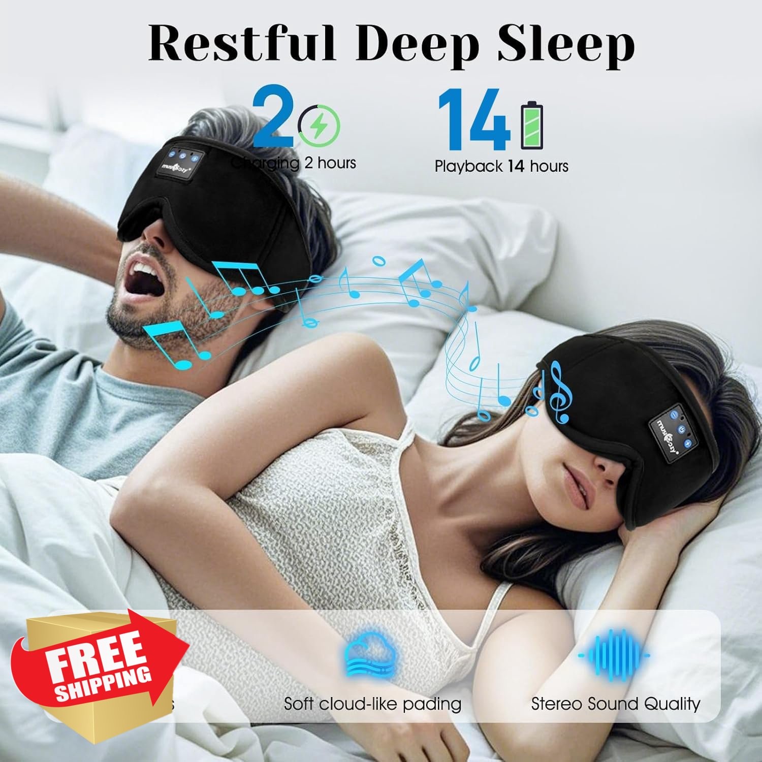 MUSICOZY Sleep Headphones Bluetooth 5.4 Dark Black