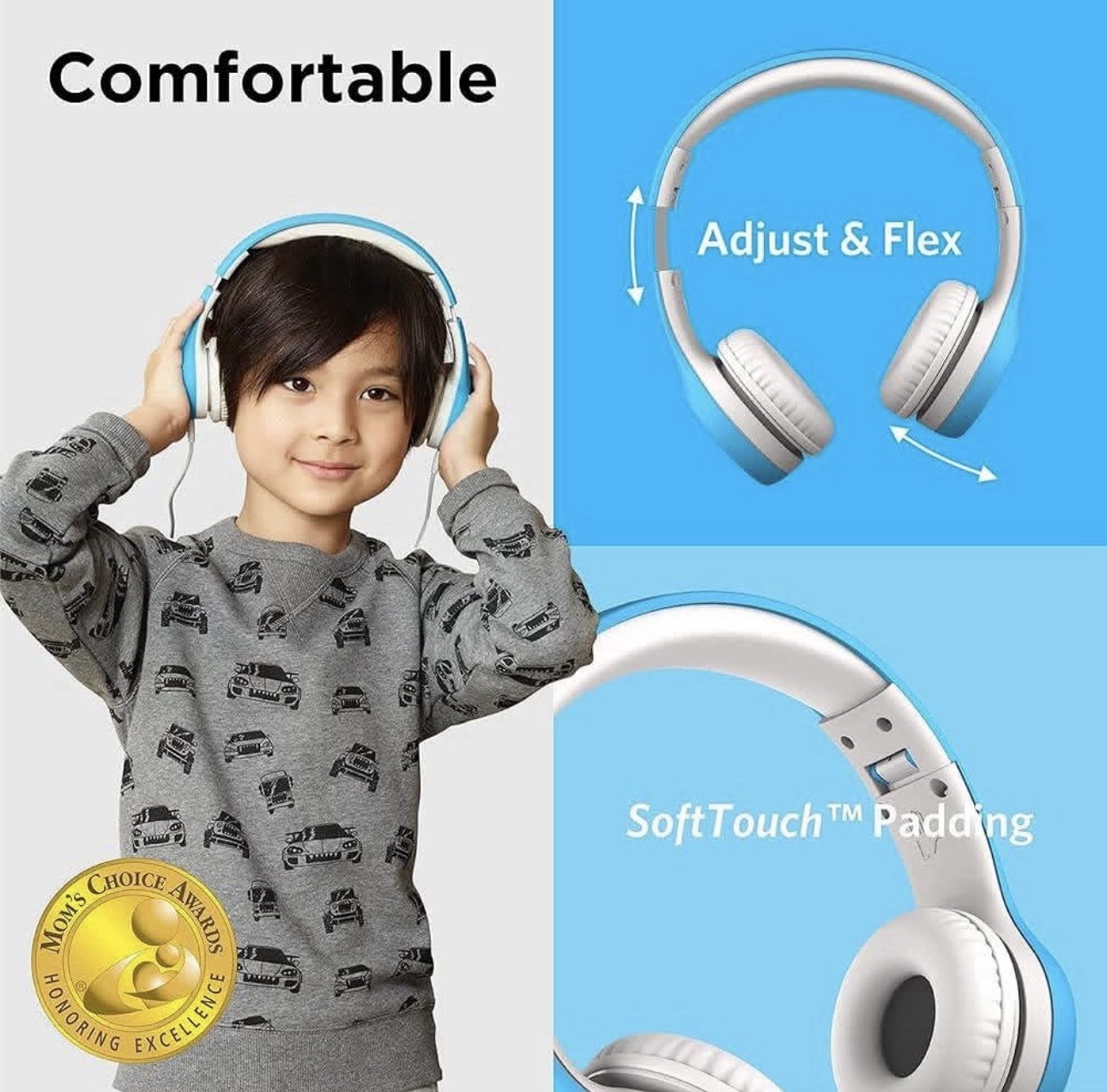 LilGadgets Connect+ Wired Headphones w/Microphone, Vol Limiting, Noise Reduction