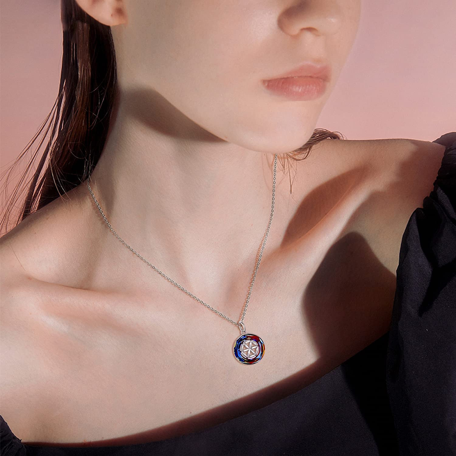 Crystal Necklace for Women 925 Sterling Silver Wheel Circle Healing Crystal Pend