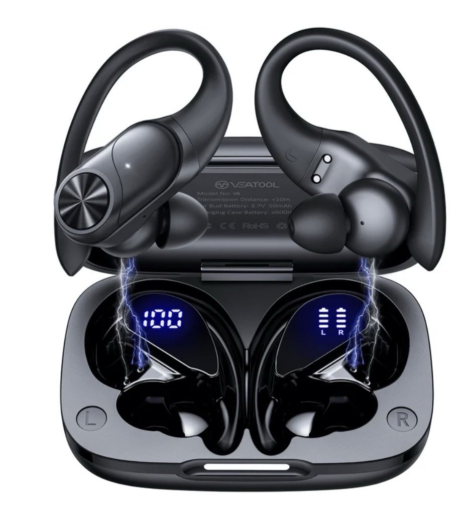 VEATOOL T60 V6 Bluetooth 5.3 Ear-Hook Wireless Earbuds 13mm Mic Black