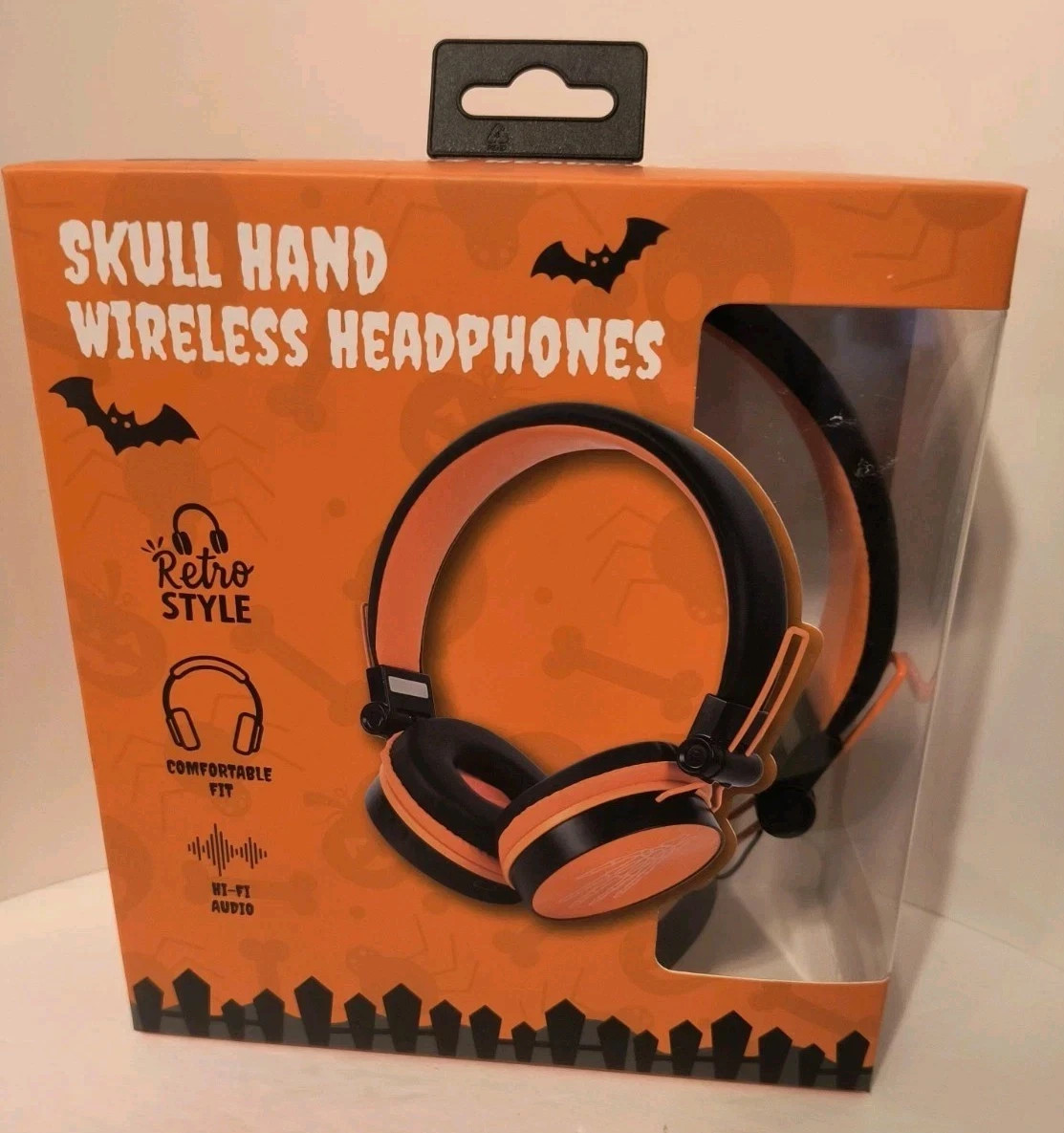 Bluetooth Wireless Headphones, Skull Hand, Black & Orange, NEW