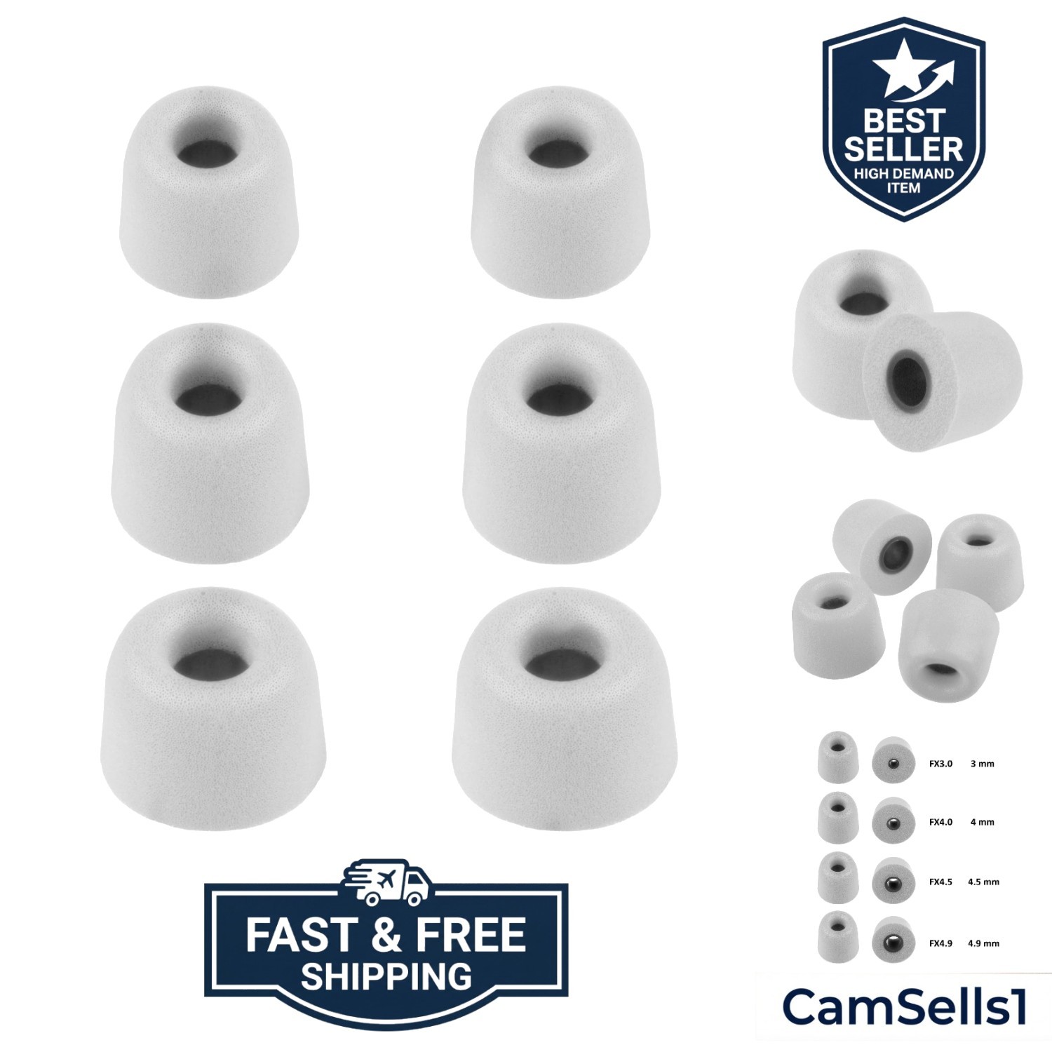 FX4.9 S/M/L 3 Pairs of Memory Foam in Ear Earphone Earbuds Size S/M/L – Repla…