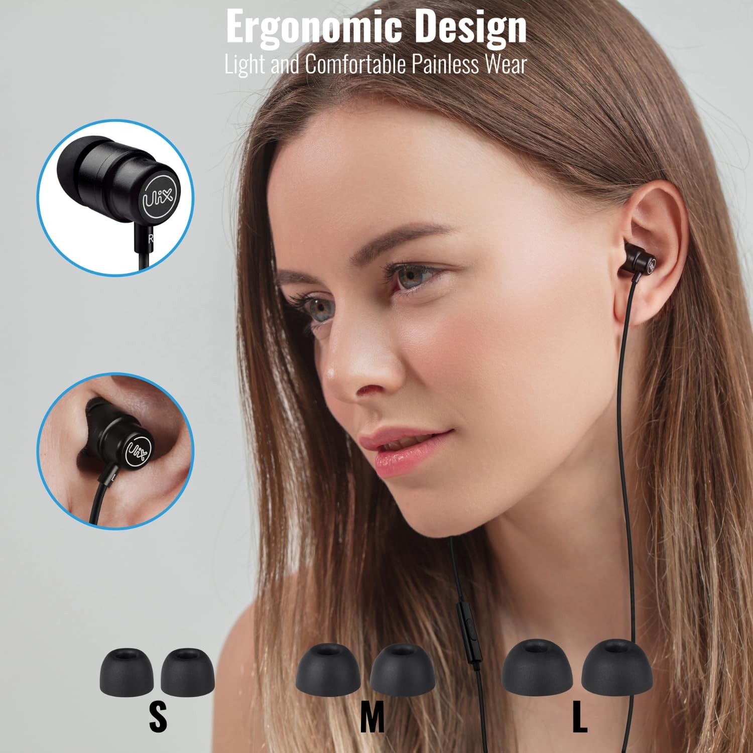 UliX Rider Wired Earbuds in-Ear Headphones, Earphones with PAQUET DE 1, Black