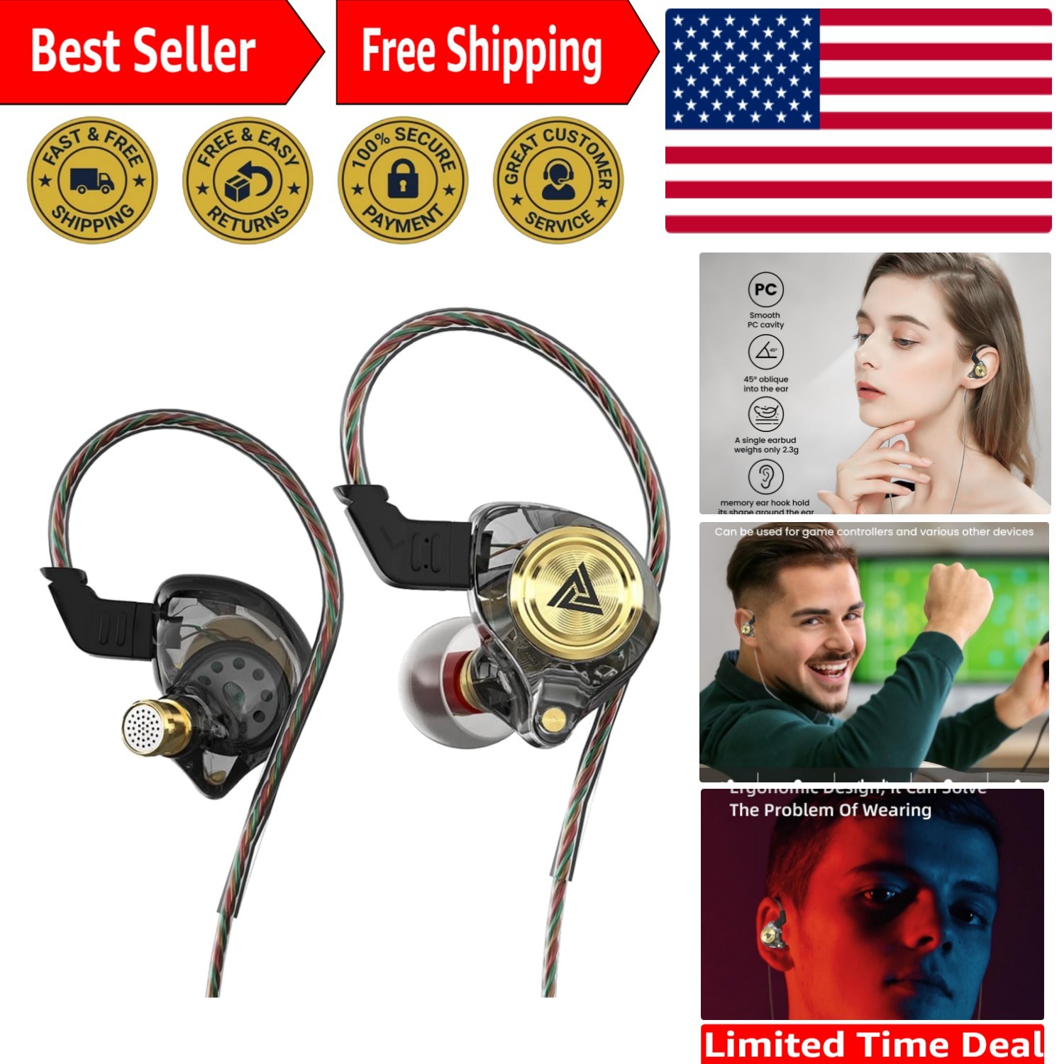AK3FILE Wired Gaming Earbuds: Deep Bass, 10mm Dynamic Drivers & Noise Cancelling