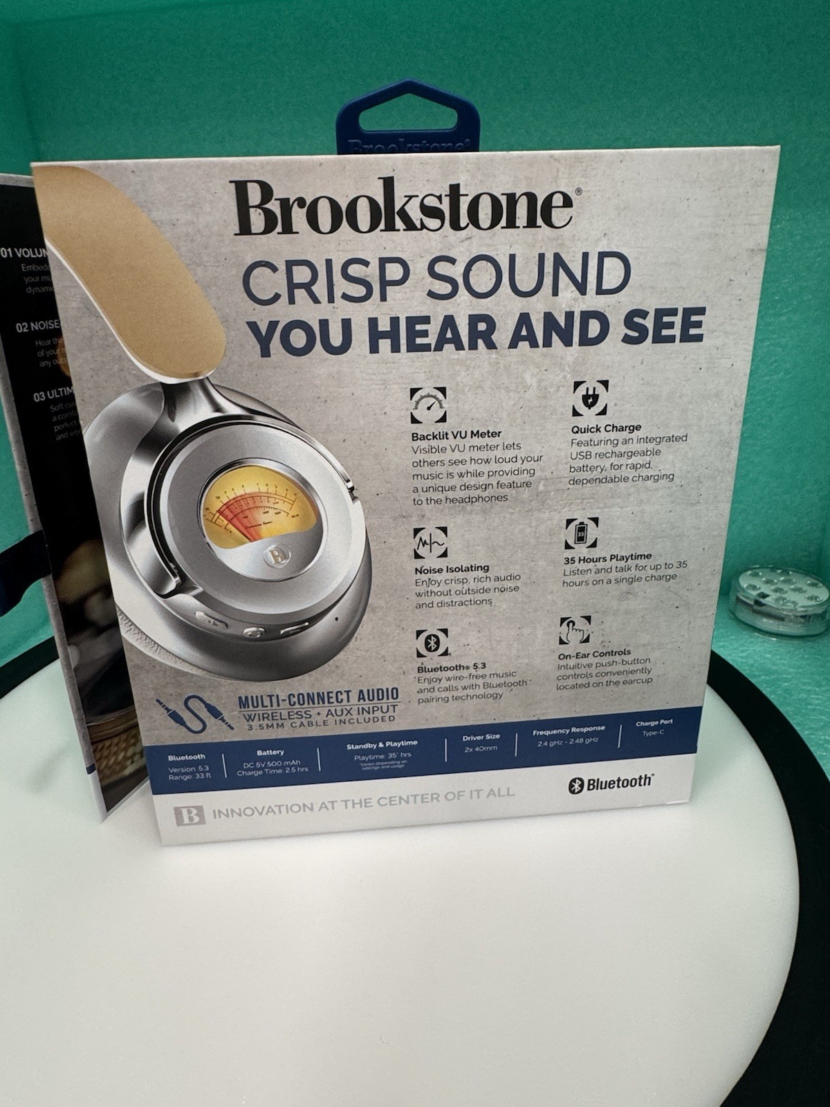 Brookstone Acoustic Pro Wireless Metered Headphones 35 Hours Bluetooth NEW