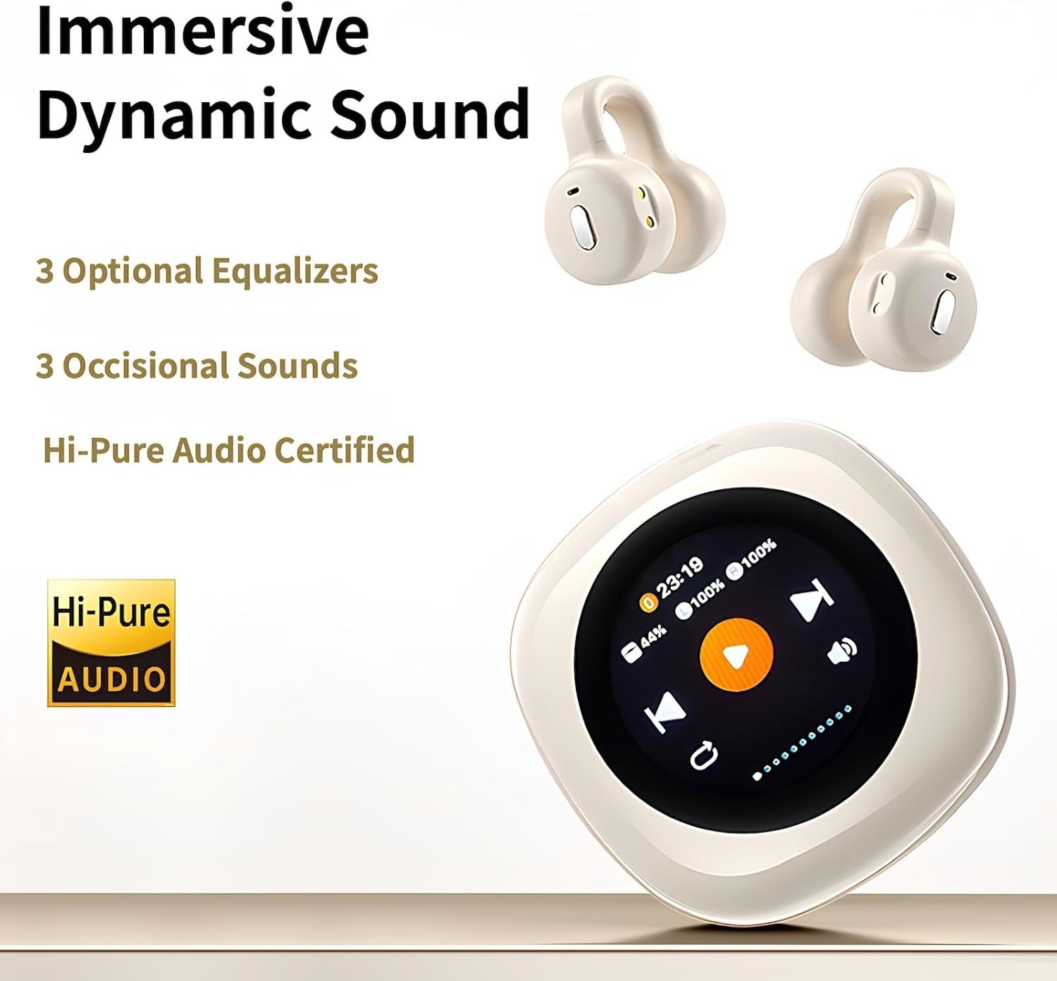 Clip-on Open Earbuds with Touch Display, 13mm Drivers, 20Hr Playtime, TF Support