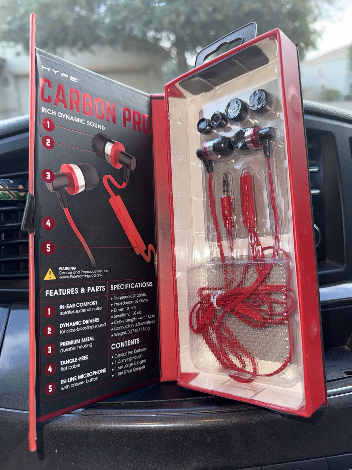Hype Carbon Pro In-Ear Earbuds Red/Black, Built-in Mic, Tangle-Free Cable, 3.5mm