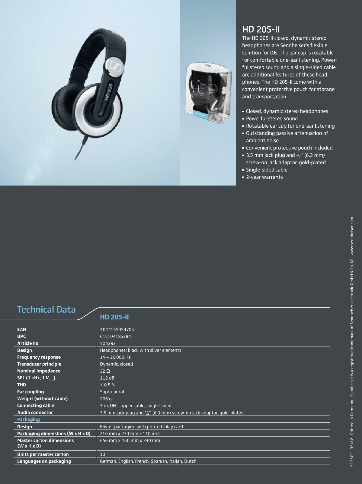 Used DJ Headphones over the ear w/ 9 foot Cable 3.5mm Plug Sennheiser HD 205