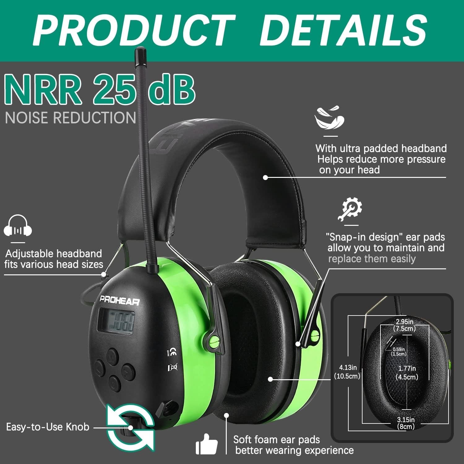 Rechargeable Hearing Protection Earmuffs with HiFi Sound & Long Battery Life
