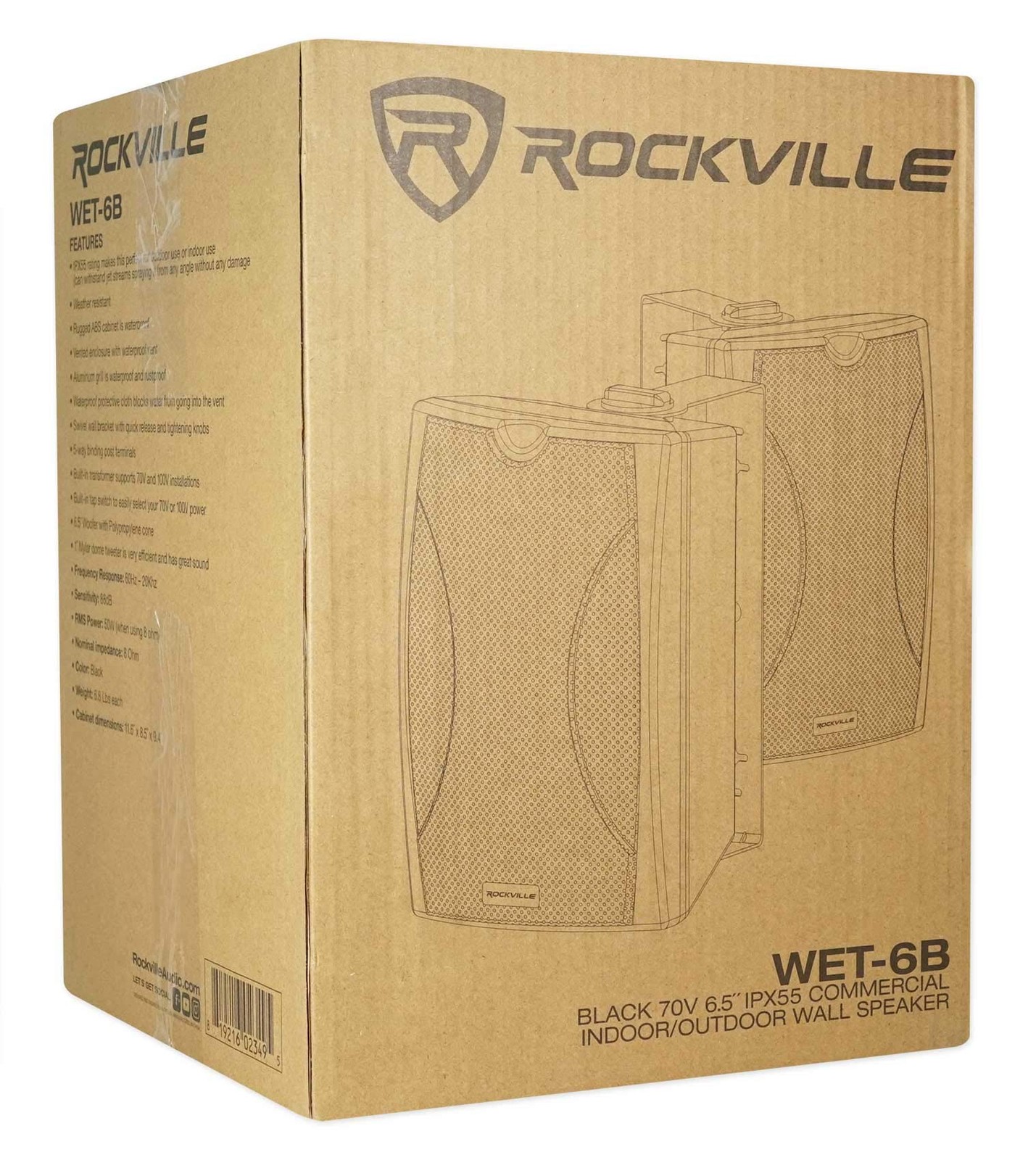 Rockville WET-6B 6.5″ Commercial 70V/100V or 8 Ohm Wall Speaker, IP55 Black