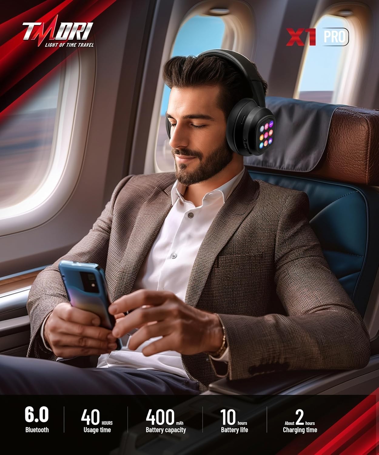 AI Smart Headphones with Detachable Screen – 115-Language Real Bluetooth 6.0