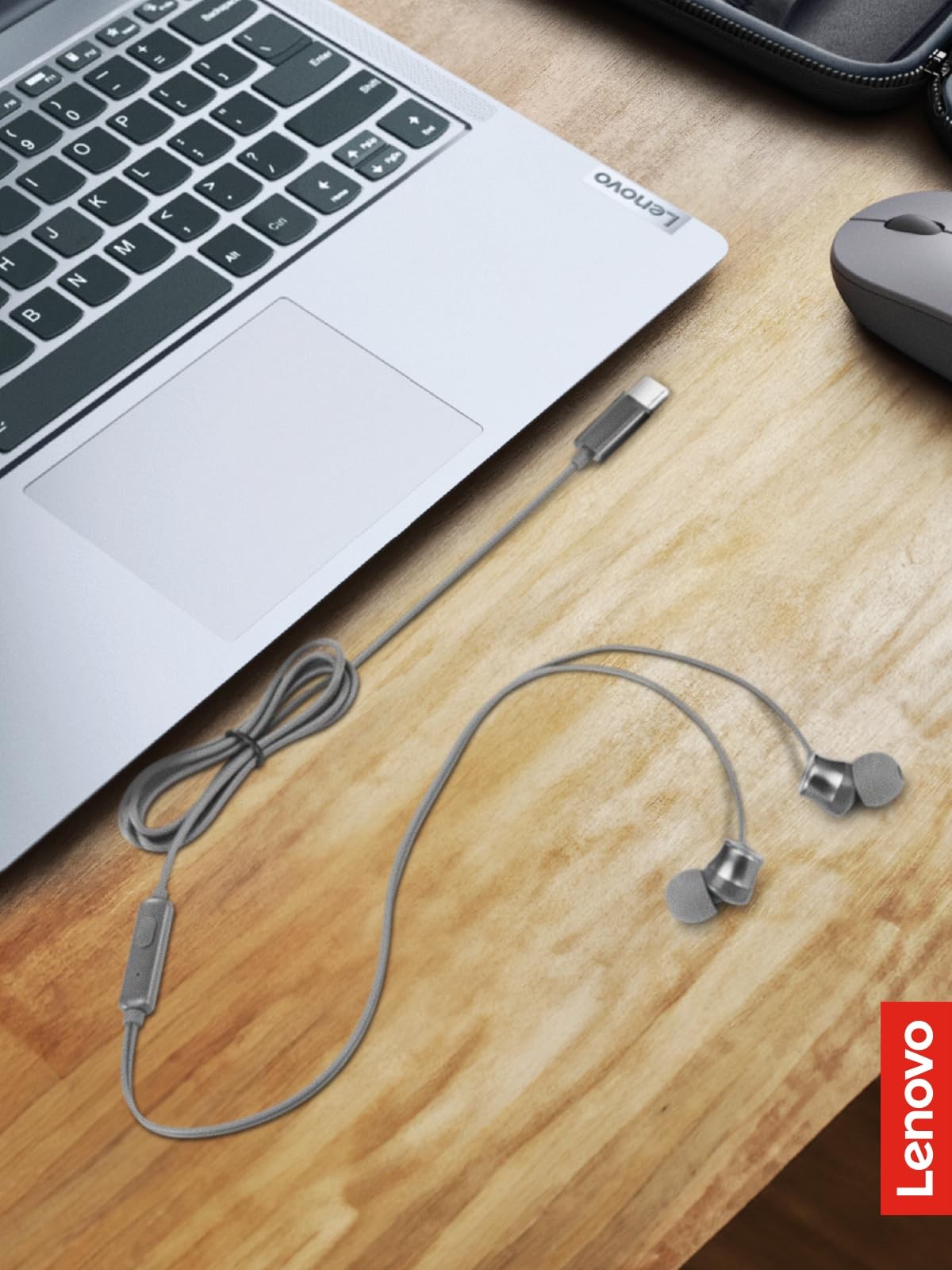 Lenovo 300 USB C Wired In Ear Headphones with Mic for Clear Audio Comfort