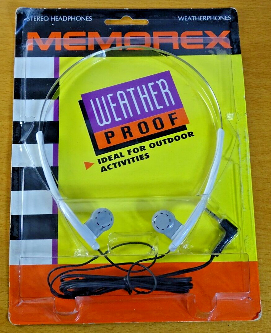 MEMOREX Weather Proof Stereo Headphones NOS SEALED ORIGINAL PACKAGE VTG RARE