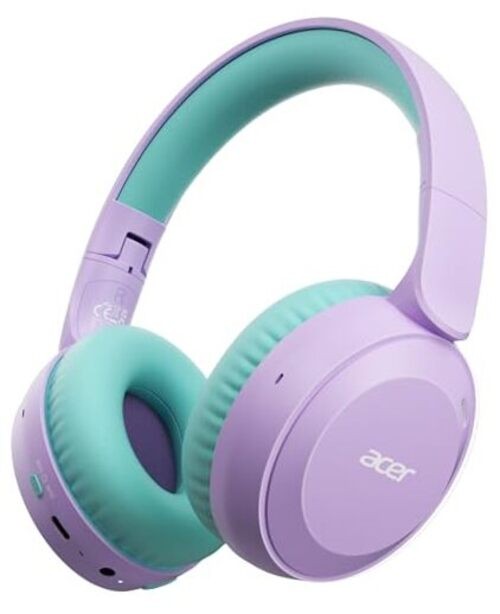 acer Kids Bluetooth Headphones, 85/94dB Volume Limiter, Foldable Purple Green