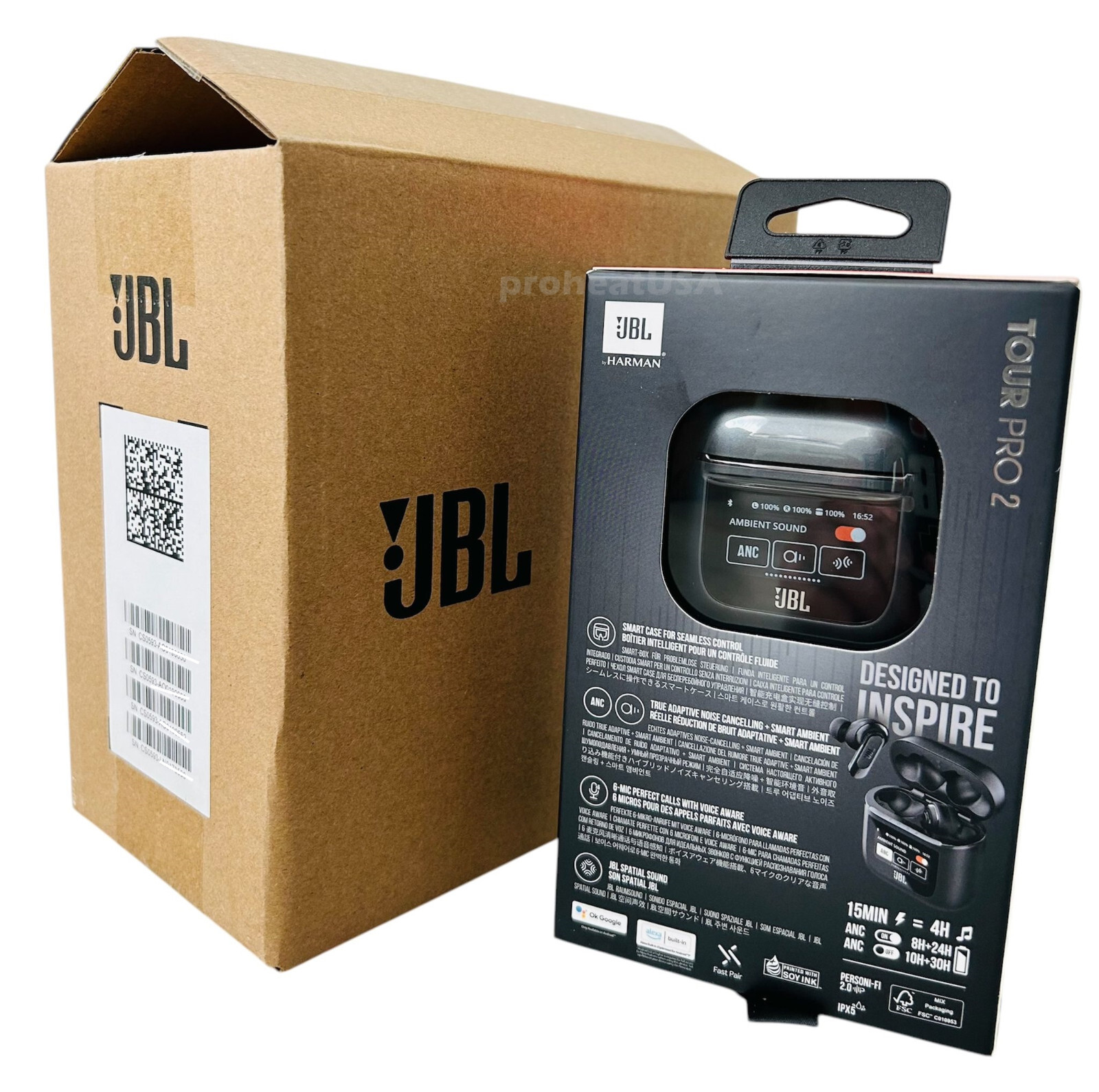 JBL Tour Pro 2 Noise Cancelling True Wireless Earbuds with Smart Case (Black)