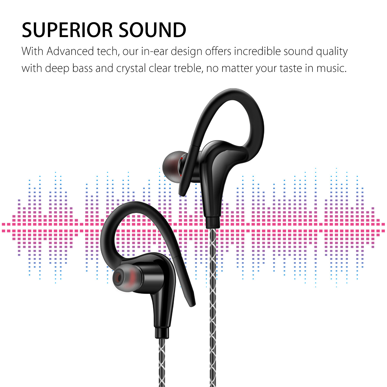 In-Ear Wired Sport Running Earphone Earbuds Over ear Hook Headphone 3.5mm w/MIC