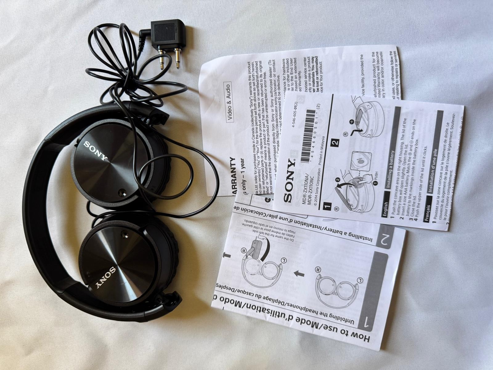 Sony MDR-ZX110NA Wired Headphones Noise Cancelling Over Ear Black Tested Works”