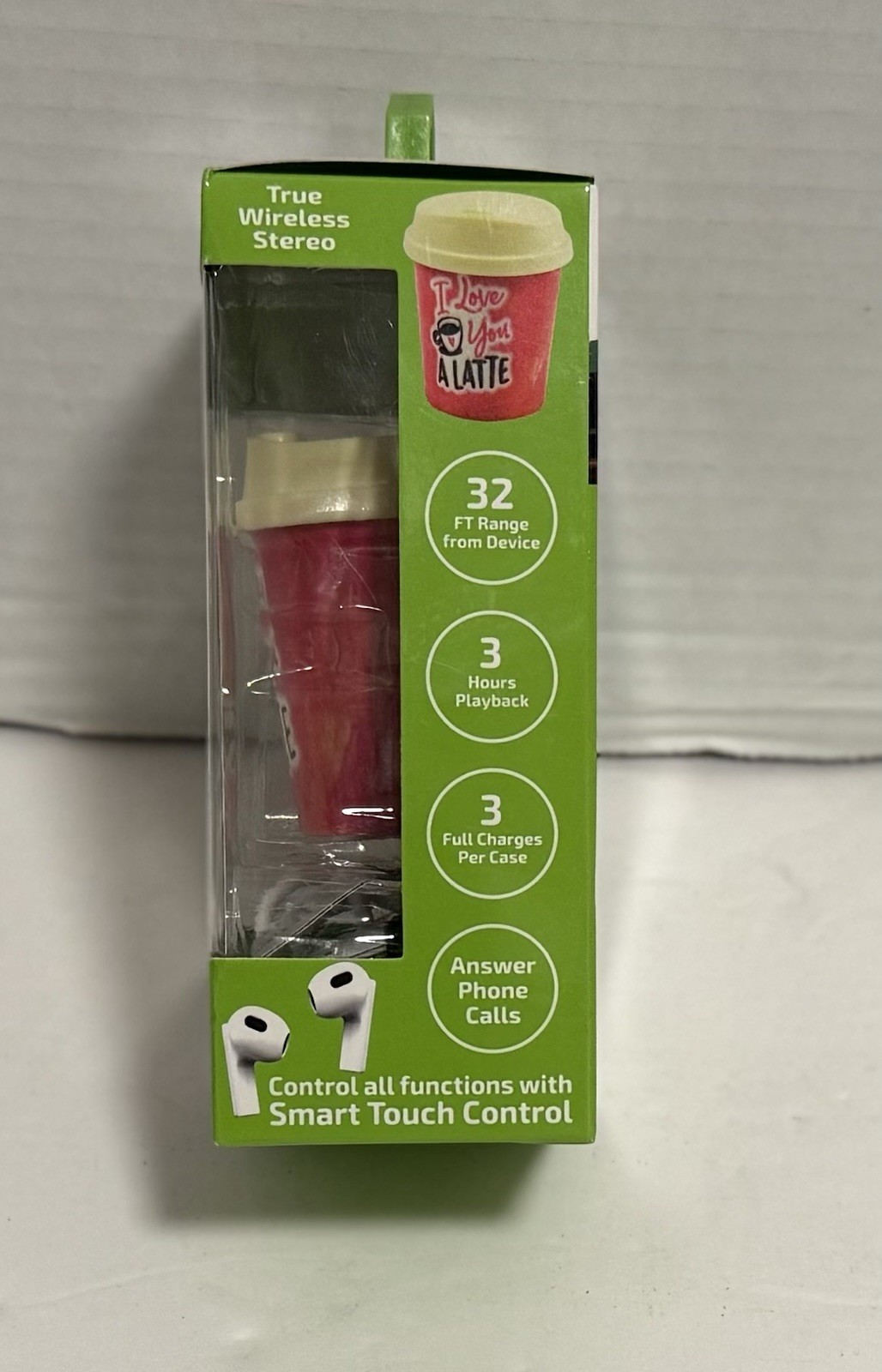 Gadget Gear~Wireless Coffee Cup Earbuds/Charging Case “I Love You A Latte” New