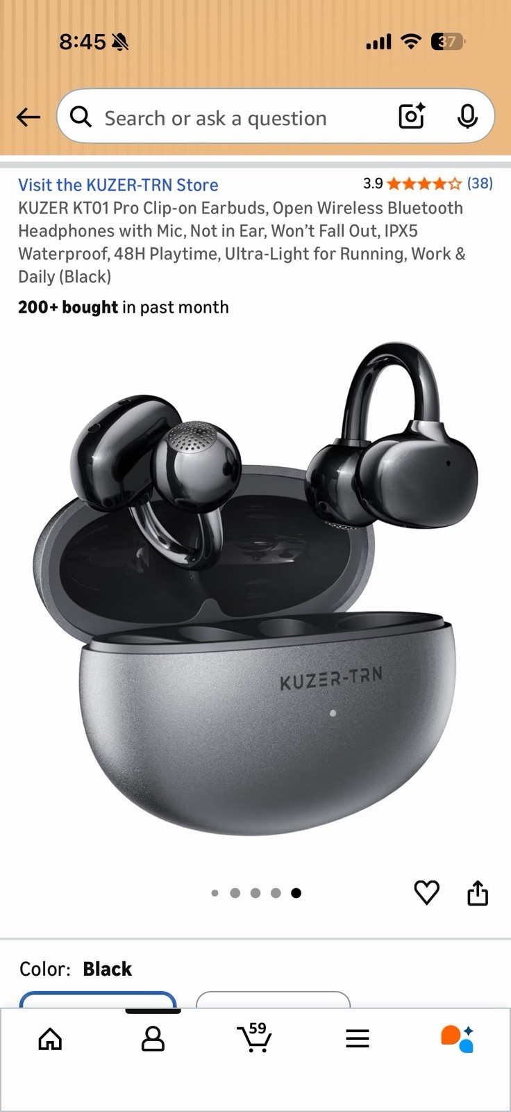 KUZER KT01 Pro Clip-on Earbuds, Open Wireless Bluetooth Headphones with Mic