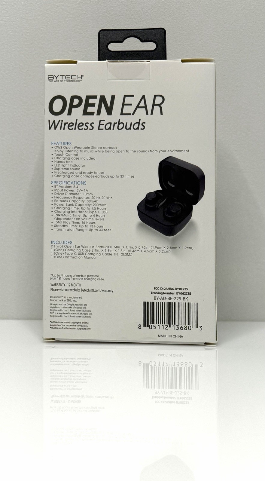 Bytech Open Ear Wireless Earbuds Bluetooth Headphones 16H Play Time Black Siri
