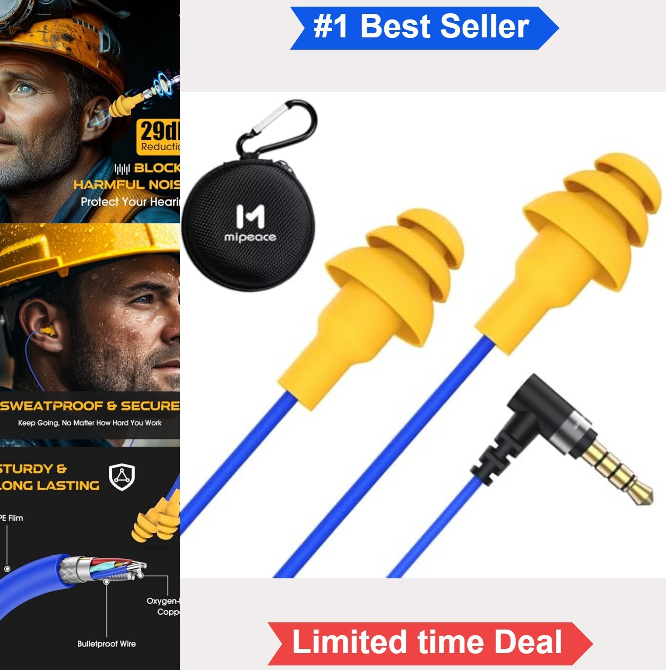 Wired Earplug Headphones 29dB Noise Reduction In-Ear Sound Isolation Silicone