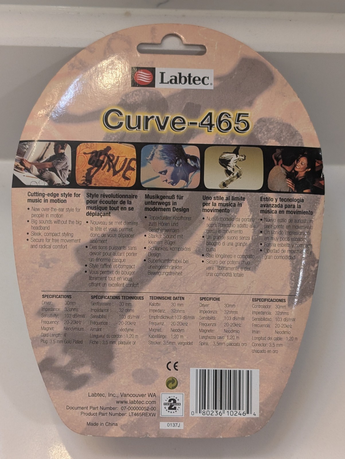 Labtec Curve-465 Headphones RARE lt65rexw NEW AND SEALED Audio FREE SHIPPING