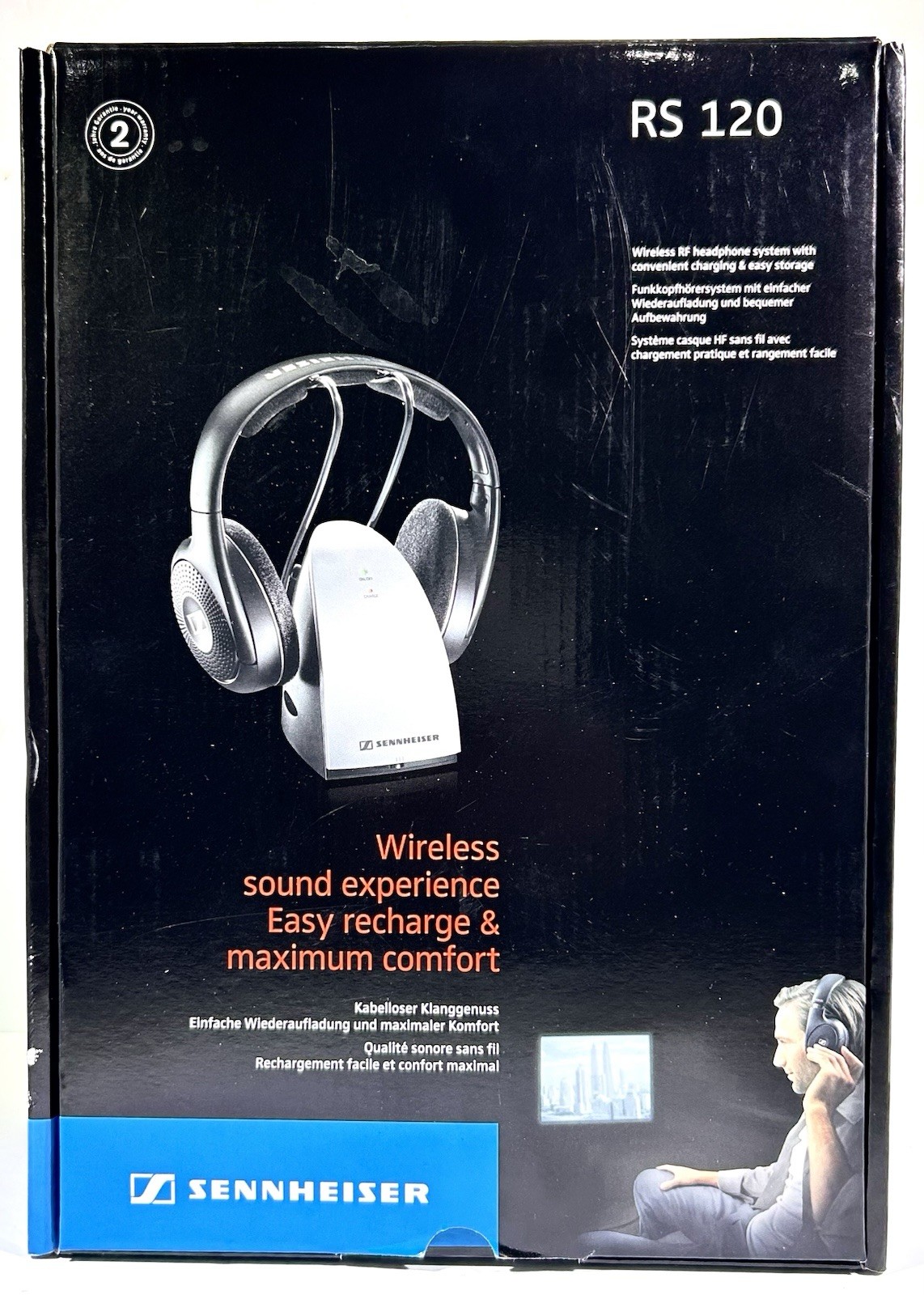 Sennheiser RS 120 RF UHF Wireless Headphones w/ Transmitter Base Black/Gray
