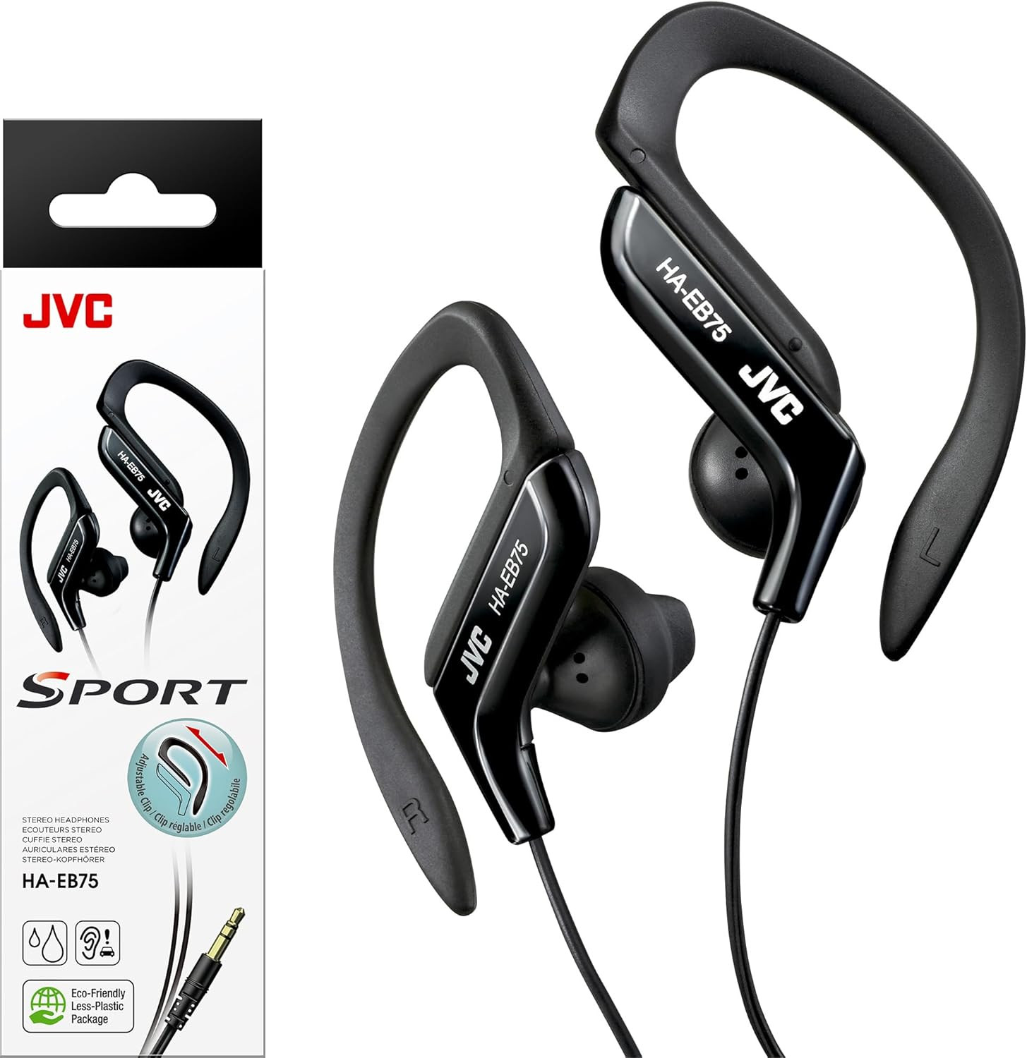 JVC HAEB75B Sports Clip Headphone (Black) | 3.5 Mm Jack, Adjustable Fit, Water R