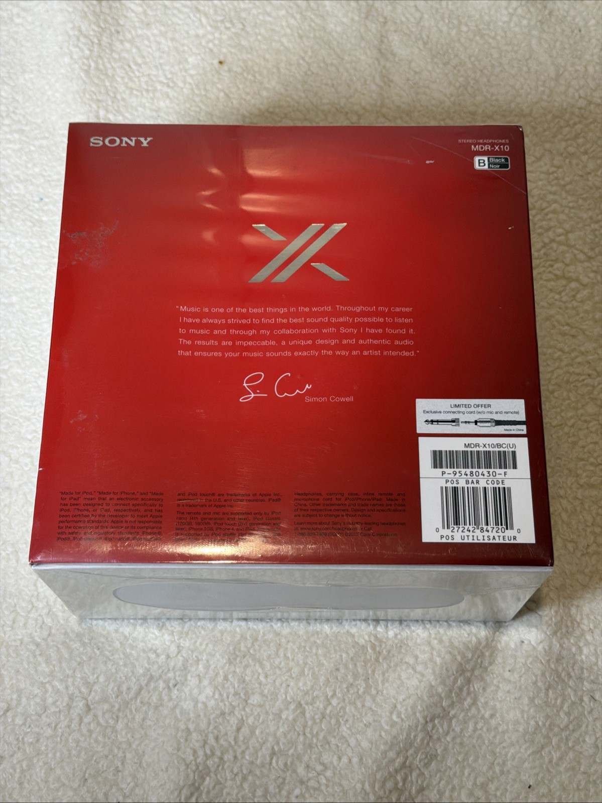 Sony MDRX10/Black Simon Cowell X Headphones Foldable W Case RARE NEW IN BOX