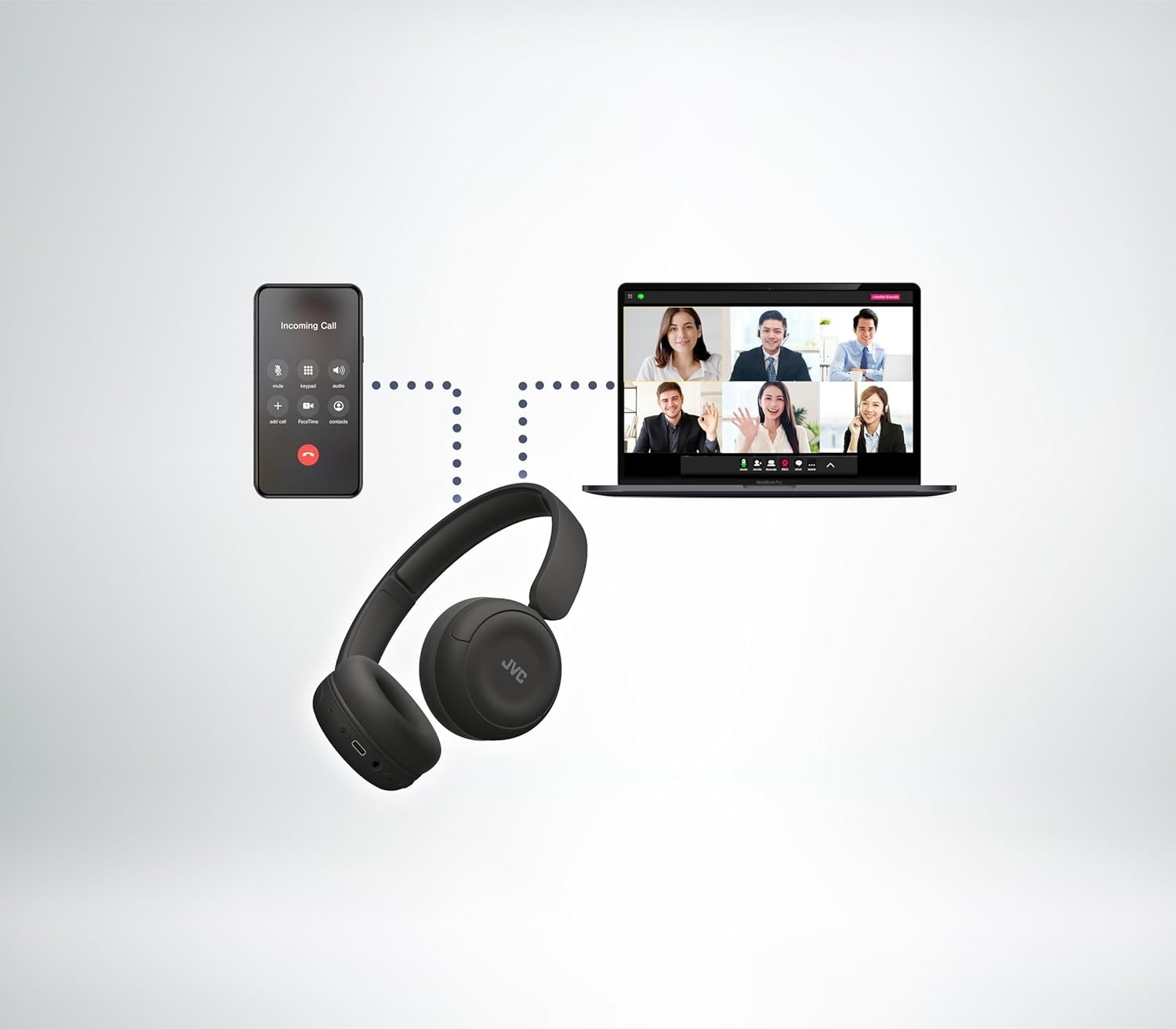 JVC Wireless Bluetooth Headphones, 50H Battery, Foldable, Mic, Matte Black